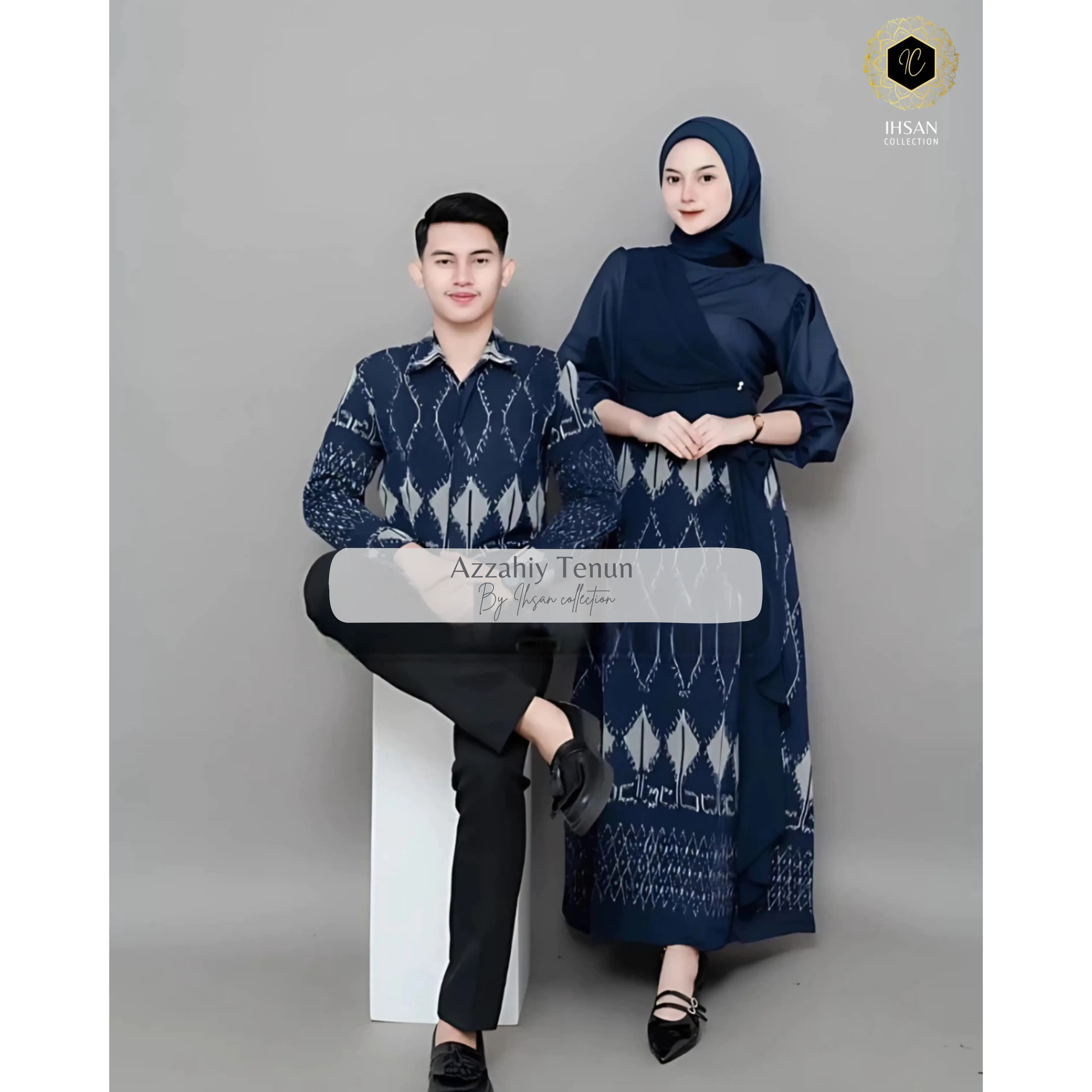 Ihsan Collection Baju tenun warna navy (baju lebaran 2025 Couple pasangan couple keluarga)