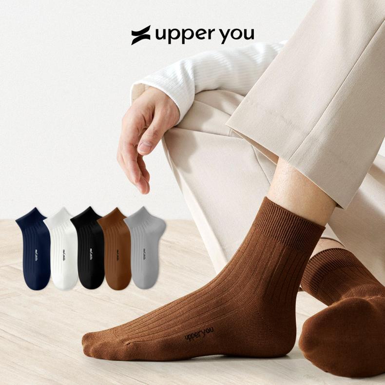  AIRism Tất Vớ Signature Nam Cổ Trung UPPER YOU Cotton Úc Thiết Kế Sọc Gân Thoáng Khí Mềm Mại Êm Ái Khử Mùi Menswear Đen - SNM3002 