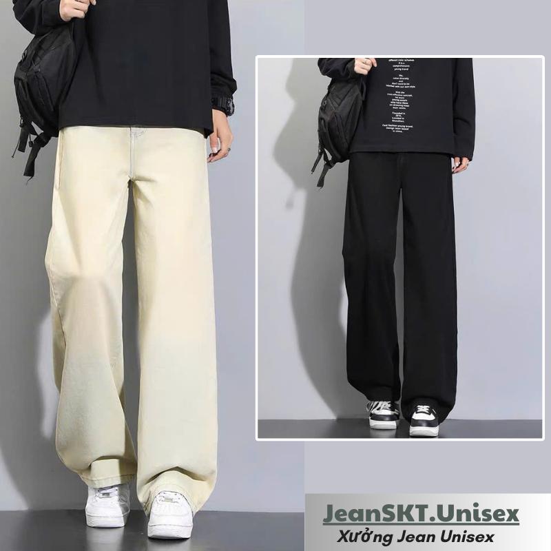 JeanSKT Quần Jean Unisex Màu Be Đen Trắng Ống Rộng Nam Nữ Form Suông Regular Fit Vải Cotton 99% Chất Lượng Cao Xưởng Haven's Màu Wash