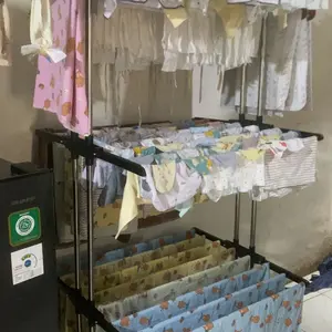 Jemuran 4 Susun / Rak Baju Handuk Sepatu Lipat 24 Baris + 14 Slot Hanger Dengan Roda / Gantungan Pengering Pakaian Baju Stainless - B03A Stand Plastik