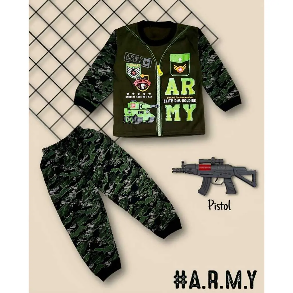 SETELAN BAJU ANAK ARMY TANK LENGAN PANJANG FREE MAINAN