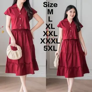Dress Casual Baju Dress 2in1  Baju&Rok Wanita Dress Trendy Baju Pesta Baju Dress Kondangan Midi Casual Simple Bahan katun Rayon Twill premium 2025
