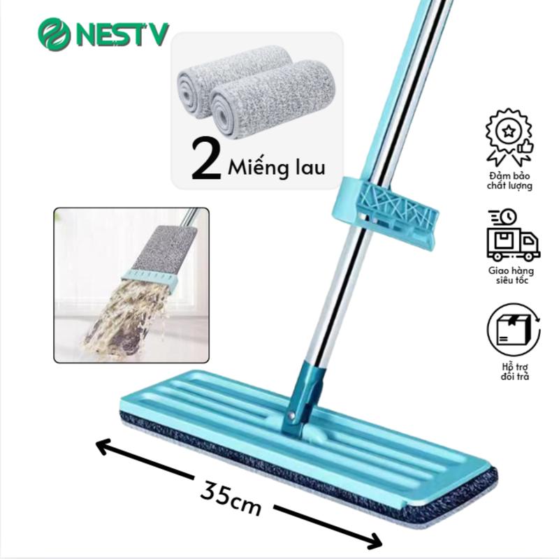 Cây lau nhà tự vắt 35cm thiết kế gọn nhẹ hiện đại nhỏ gọn xoay 360 tự vắt siêu sạch kèm bông lau