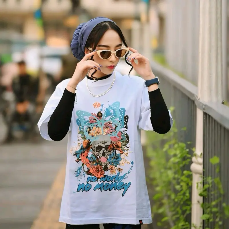 Oversize T-shirt Unisex Blue Butterfly by INH Art Work Apparel  Baju Wanita  Pria Kaos Katun  Combed Pendek Motif Distro Casual  Oblong 4