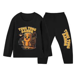 Tung Tung Tung Sahur Set Panjang Anak Baju Tidur Piyama ID-1818 Ukuran 1-10 Tahun Anak Laki-laki Nyaman Dipakai Dicetak DTF Tidak Luntur Lengan