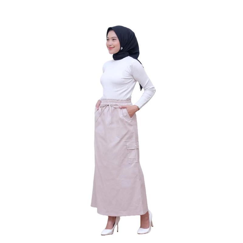 Cargo Twill Combed Street dengan Pinggang Karet dan Tali Serut - Nyaman Panjang Santai Wanita Casual Samping rok Pendek 2