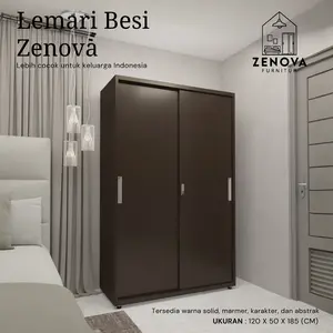 ZENOVA Lemari Besi Pakaian 2 Pintu Geser 120cm 1 Gantungan Kamar Tidur Minimalis Awet Stylish Praktis