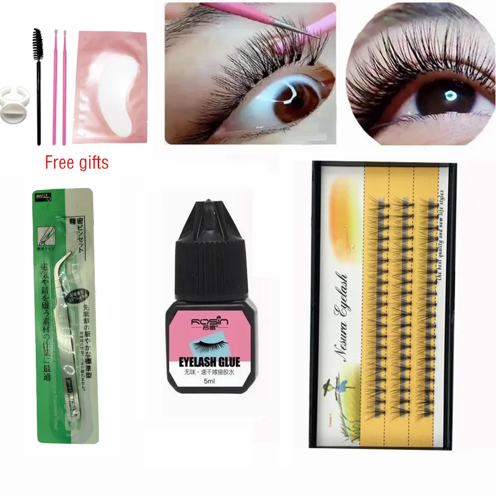 1 Box individual lashes 0.10mm 10Root/cluster 60cluster Set With Glue Medium Length Soft 3D DIY Individual Cluster Eyelashes Mink Fake Eyelashes Extension Handmade Grafting False Eyelashes Individual False Eyelashes Knot-free Natu