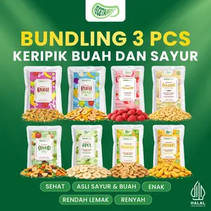 BUNDLING 3 PCS Keripik Buah & Sayur Kering Mix, Keripik Bawang Putih, Keripik Strawberry 50GR – Cemilan Sehat Renyah By Vegeta Mix