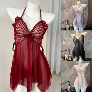 MILOVEE 30 BABYDOLL - Lingerie Dress Sleepwear Transparan Buterfly Wanita Dewasa | Baju Tidur Mini Dress Nightwear Elegant Motif Kupu Kupu