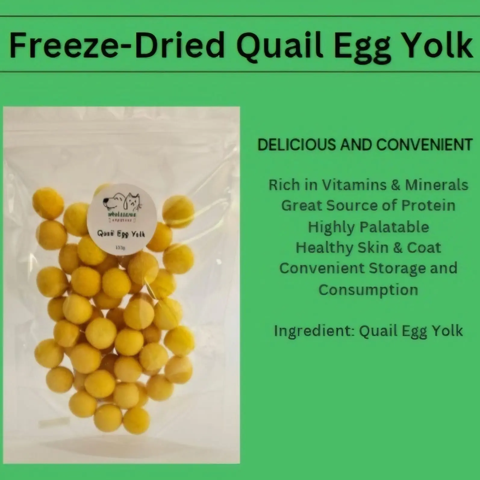 Freeze-Dried Quail Egg Yolk for Pets | Dog Treats | Cat Treats