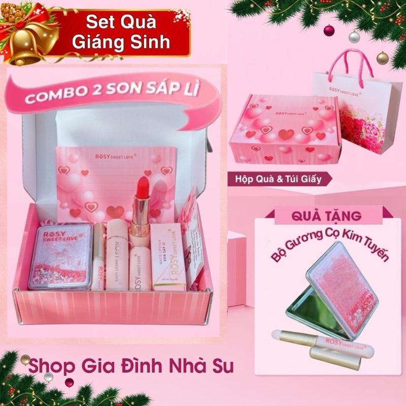 SET QUÀ Giáng Sinh COMBO 2 SON SÁP Rosy Dưỡng Môi Mềm Mịn Cao Cấp Không chì Siêu lì An toàn với Bầu