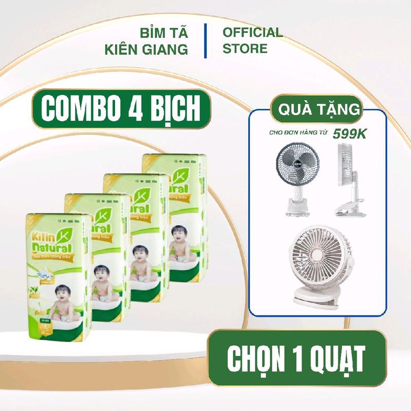 COMBO 4 BỊCH TẶNG QUẠT Tã Kitin Natural tinh chất trà xanh dành cho bé đầy đủ size dán và quần Voi Nhộng Chũn