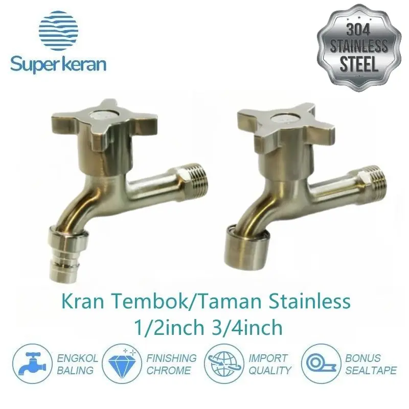 Kran Tembok 1/2Inch Stainless Kran Taman 3/4Inch Wastafel Tahan Keran Air Kamar Mandi kran sink faucet bathtub