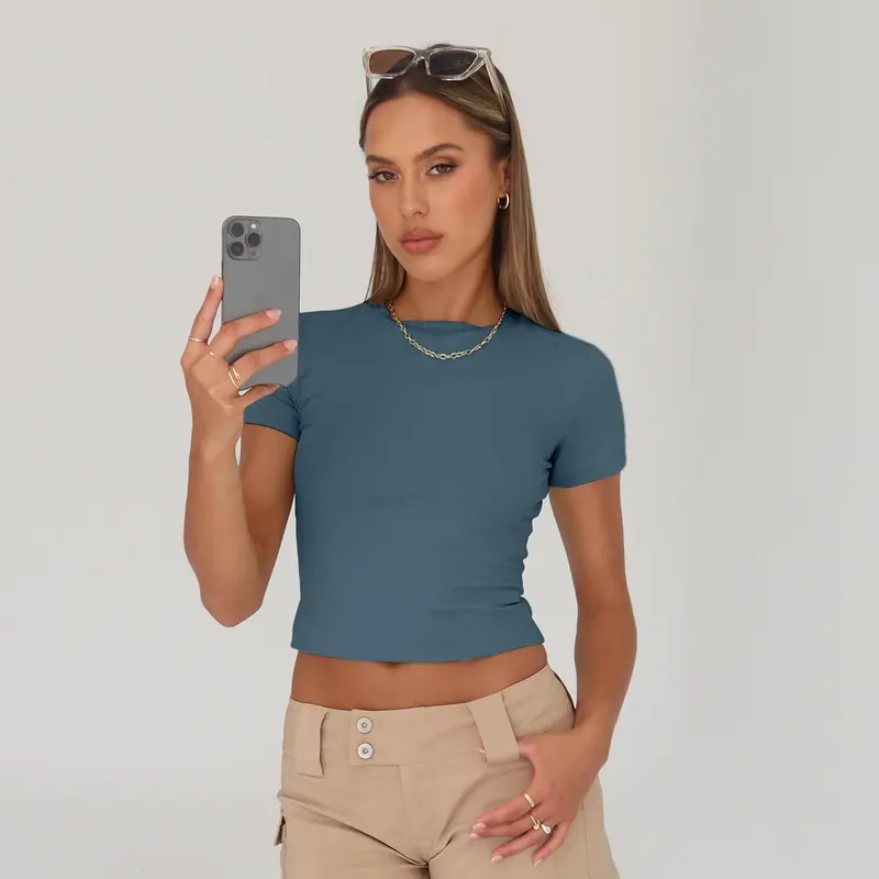 EFAN Womenswear3 Piece Shortsleeve Roundneck Skinny Shirts Basic Going Out Casual Tops Slim Fit Crop Tops Y2k Elegant Clothes 1