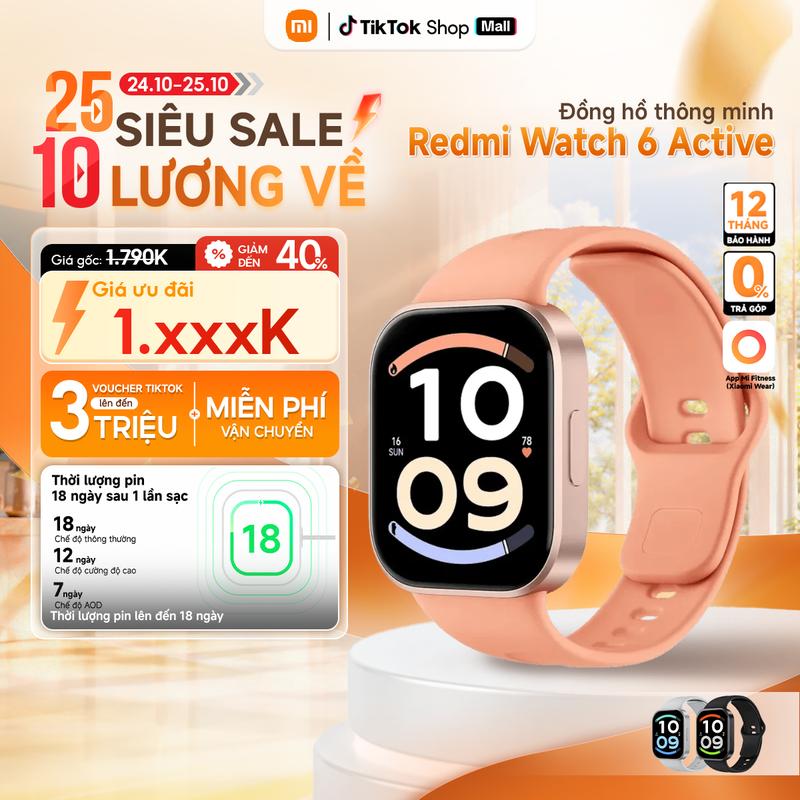 Đồng Hồ Thông Minh Xiaomi Watch 6 Active Smartwatch - Màn Hình AMOLED 1.85" - Pin lên tới 18 ngày - Nghe gọi qua Bluetooth