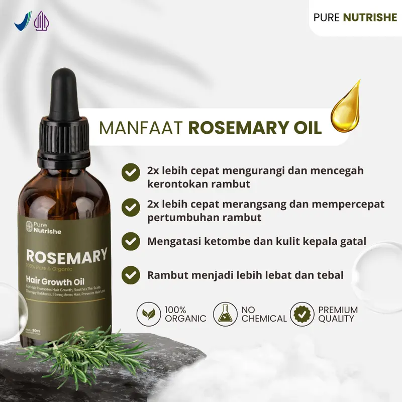 (60 ML) Rosemary Hair Oil Pure Nutrishe - Rosemary Hair Growth Oil - Minyak Penumbuh Rambut 2
