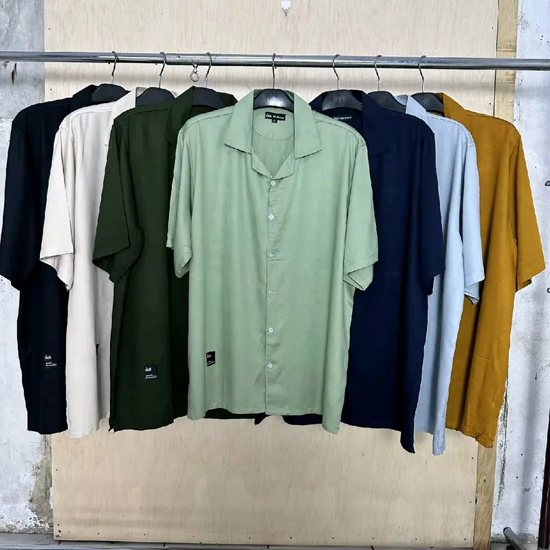 Baju Kemeja Pria Lengan Pendek Vintage Distro Katun Casual Dewasa Atasan Formal Kantong Kerah Nyaman Panjang Santai Hitam Lembut Basic Navy 1