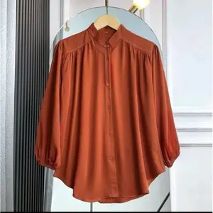 Amena Blouse Kemeja Atasa Wanita Bahan Rayon Twill Full Kancing Depan Desain Elegan Size L & XL Bahan Halus Lembut Cocok Berbagai Kesempatan