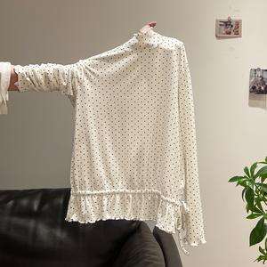 High Neck Polka Dot Long Sleeve T-Shirt, Women's Loose Fit Inner Layer Top, Fall Winter New Arrival, Casual Fashion 3794# Womenswear