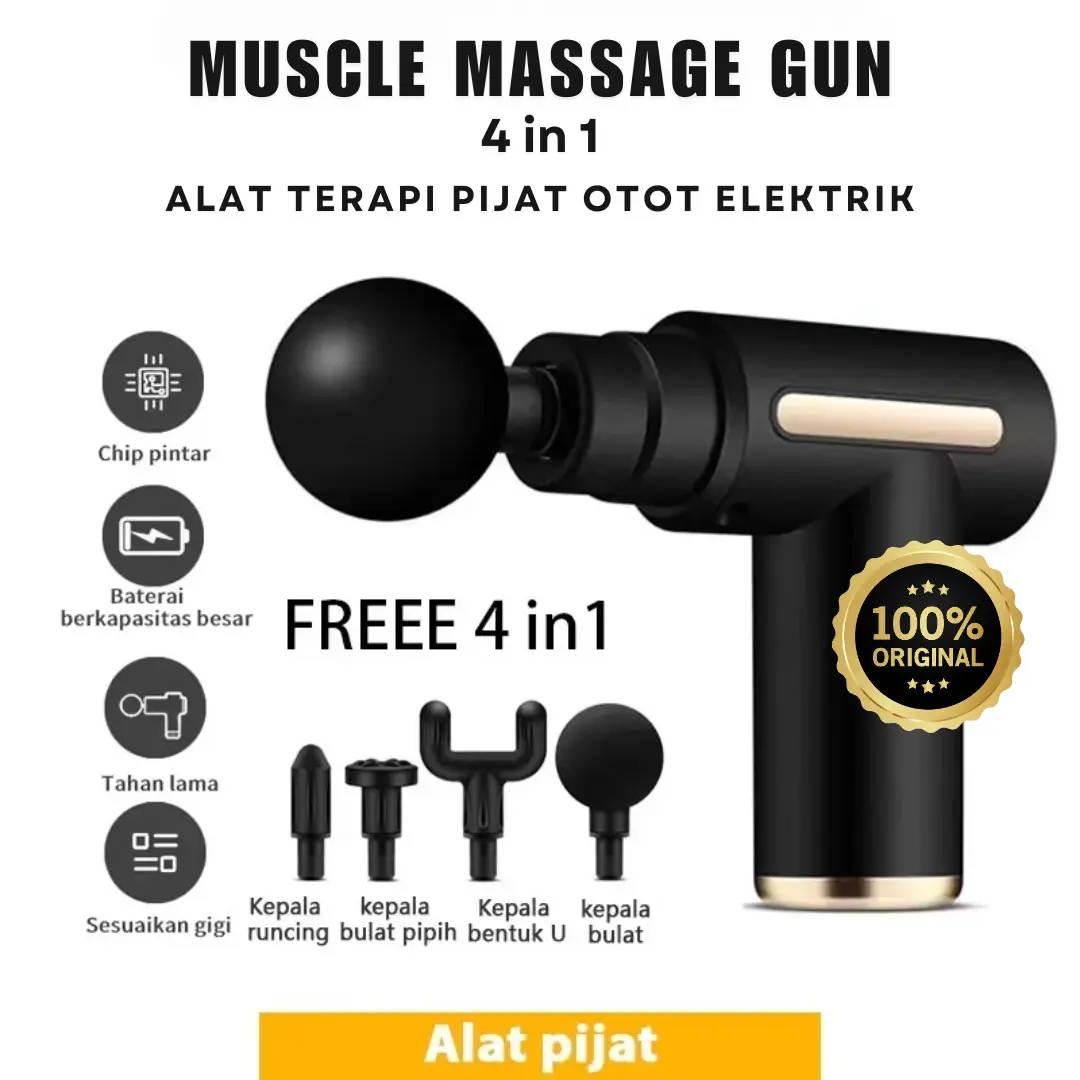 Alat pijat elektrik Massage Gun pijat getar elektrik MASSAGER GUN 4 in 1 Alat Terapi Relaksasi Otot