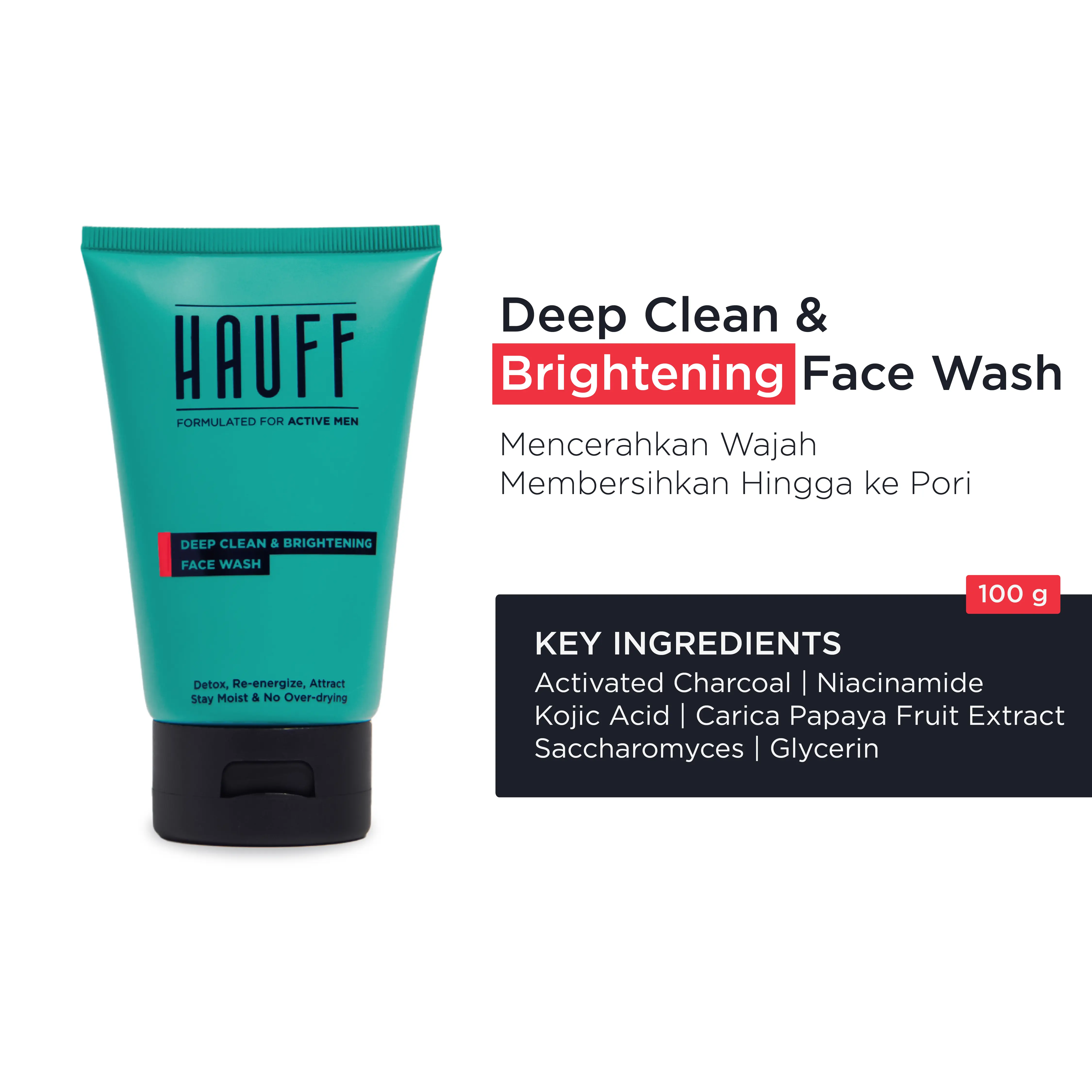 HAUFF DEEP CLEAN & BRIGHTENING FACE WASH | Facial Detox & Deep Cleansing | Mencerahkan Wajah Kusam | Mengangkat Kotoran & Minyak Berlebih | Menyamarkan Noda Hitam | Menghilangkan Komedo | Charcoal, Niacinamide, Kojic Acid, Papaya Fruit Extract Kering Memb
