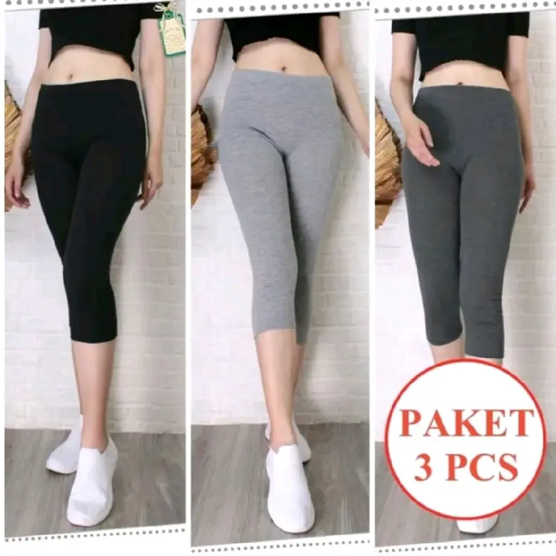 lejing 7/8 isi 3pcs bahan kaos rayon berkualits premium leggings Wanita Dewasa Celana kpop regular legging 0