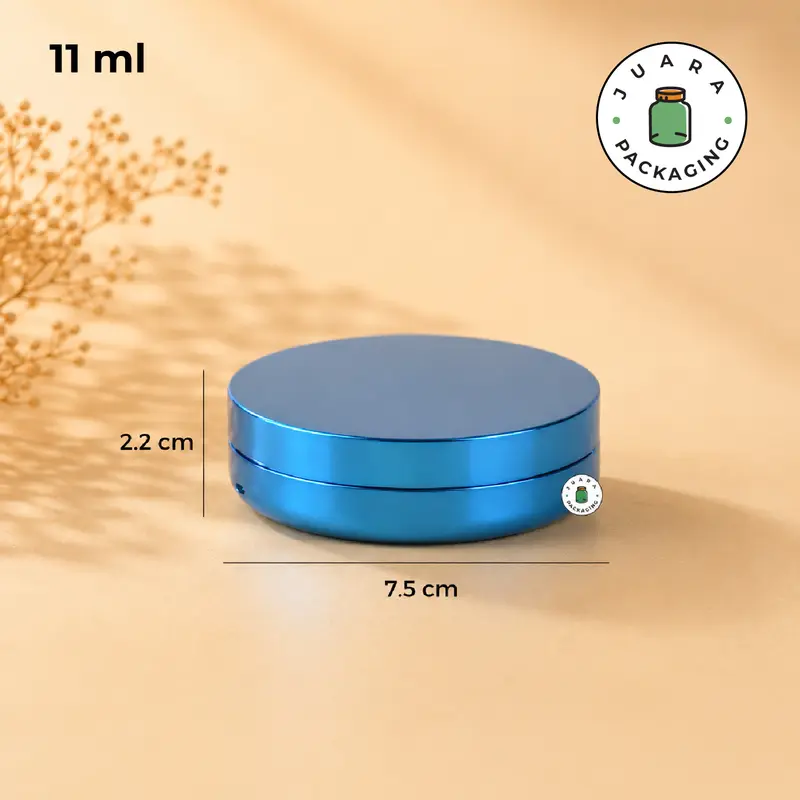 Wadah Cushion 11ml – Kemasan Cushion Warna Biru Glossy Elegan dengan Sponge Puff Untuk Bedak Cushion Cair atau Padat Refill Kosong Ukuran Mini 11 ml Cocok Untuk Travel dan Sample Kosmetik