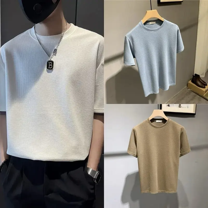 Paket Hemat 3Pcis Kaos Waffle Knit Lengan Pendek Pria - Baju Knitwear Hitam baju distro Jaket 2