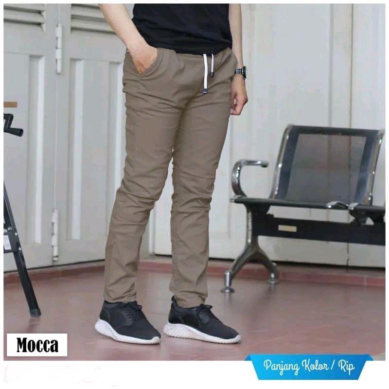 Hemat Isi 2 Celana Chino Panjang Pants Slimfit Stretch Pinggang Karet Celana Pria Dewasa Distro Nyaman 3