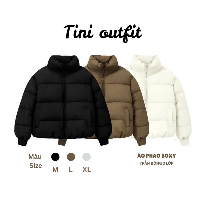    DEAL MỞ BÁN   Áo Khoác Phao forrm boxy Nam Nữ Cổ Cao Có Dây Rút  Trần Bông 3 Lớp Dày Dặn Siêu Ấm 