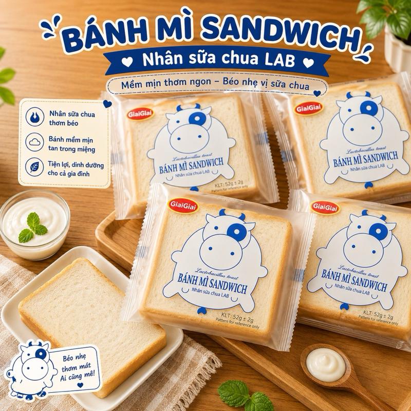 20 chiếc Bánh Mì Sandwich Nhân Sữa Chua LAB Mềm Mịn Thơm Ngon Béo Nhẹ Vị Sữa Chua Tiện Lợi Dành Dưỡng Cho Cả Gia Đình