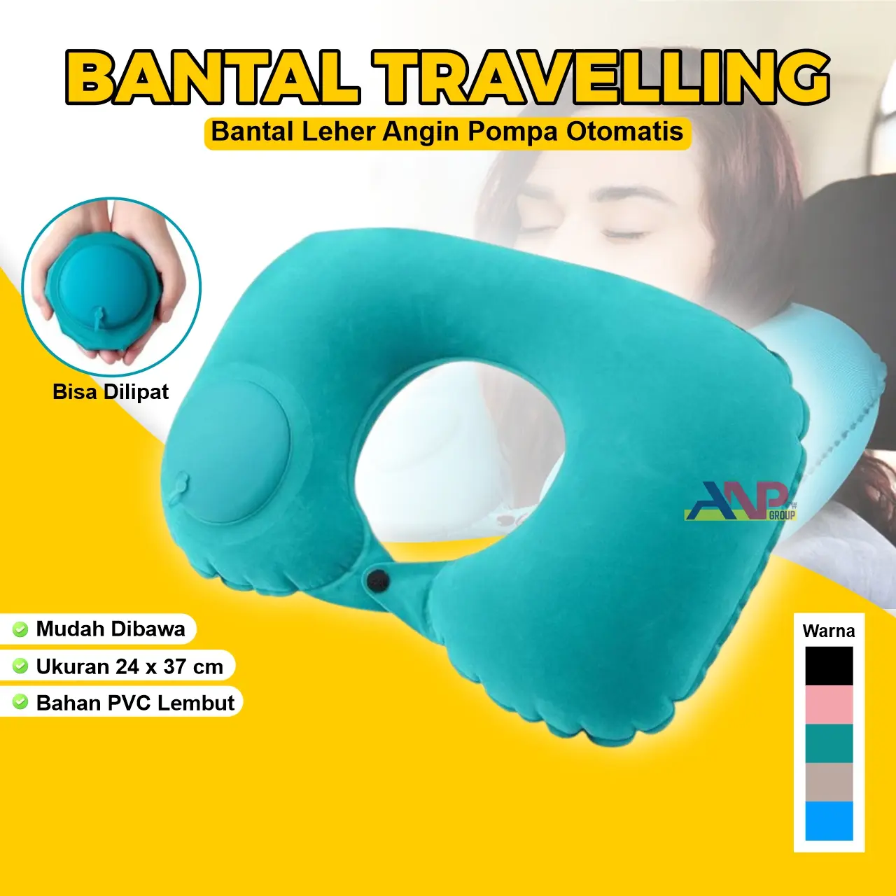 ANP88 Bantal Leher Angin Pompa Otomatis / Bantal Portable untuk Travaling / Bantal Leher Travel Premium Multifungsi Perjalanan Mobil Pesawat Haji dan Umroh
