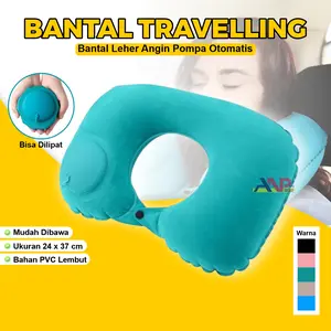ANP88 Bantal Leher Angin Pompa Otomatis / Bantal Portable untuk Travaling / Bantal Leher Travel Premium Multifungsi Perjalanan Mobil Pesawat Haji dan Umroh