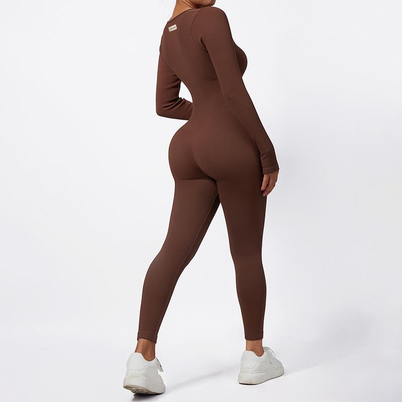 Mooslover Ribbed Jumpsuits Yoga Long Sleeve Workout Jumpsuits 5