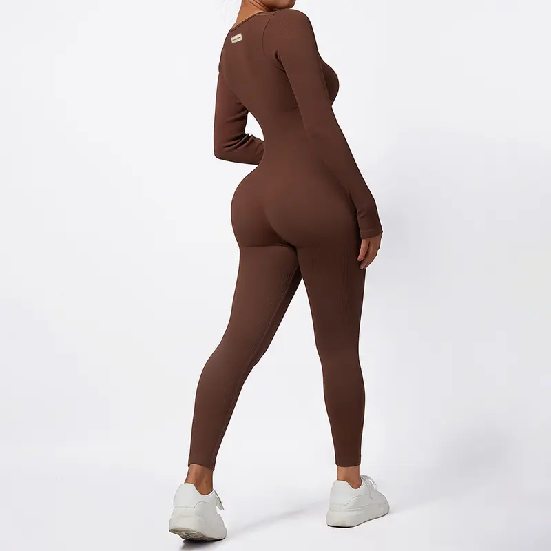 Mooslover Ribbed Jumpsuits Yoga Long Sleeve Workout Jumpsuits 5