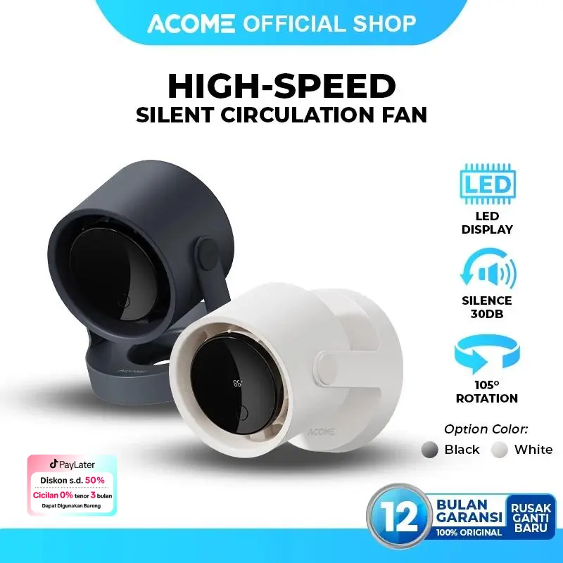 【BISA COD】ACOME Portable Desktop Mini Fan USB Kipas Angin Mini LED 105° Rotatable 5 Level Kecepatan Mode Senyap AF001 Original - Garansi Resmi 1 Tahun