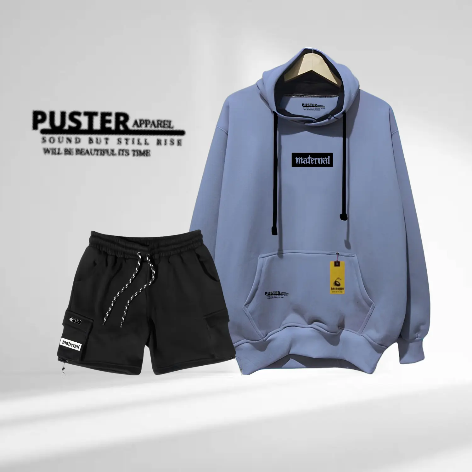 Pria Stelan Oneset Hoodie Celana Pendek Pria Wanita Distro Stelan Sweater Celana Cargo Bahan Flece Brend Puster Apparel Size M L XL XXL Polos Hitam Dewasa Panjang Katun Setelan