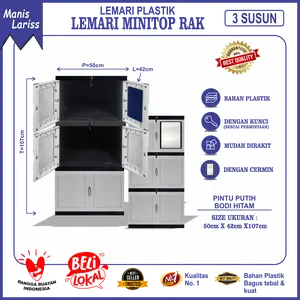 LARIS MANISS Lemari Plastik Tebal / Lemari Baju Plastik / Lemari Pakaian Plastik Dengan Kunci Dan Dengan Kaca Atau Cermin Motif Timbul Coklat Pitih 2 Susun 3 Susun 4 Susun Dan 5 Susun