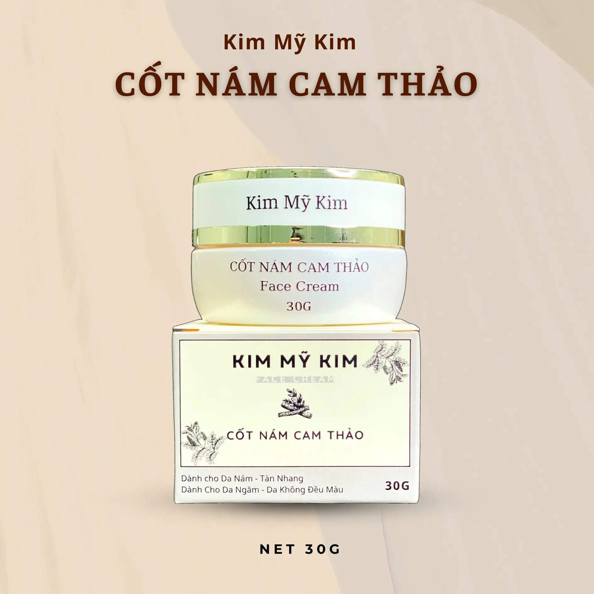 CỐT NÁM CAM THẢO 30G - Face Cream - Kim Mỹ Kim - Dành Cho Da Nám, Da Ngăm, Da Không Có Mụn Làm Đẹp Da Skincare Dưỡng Ẩm Da Chăm Sóc Da Nữ Women Kem Face