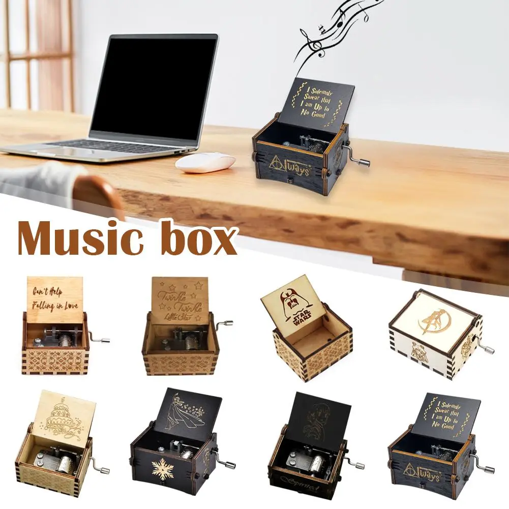 Wooden Music Box  Birthday Gift Hand-made Music Box (Happy Birthday/Elsa/Harry Potterr/Spirited Away)