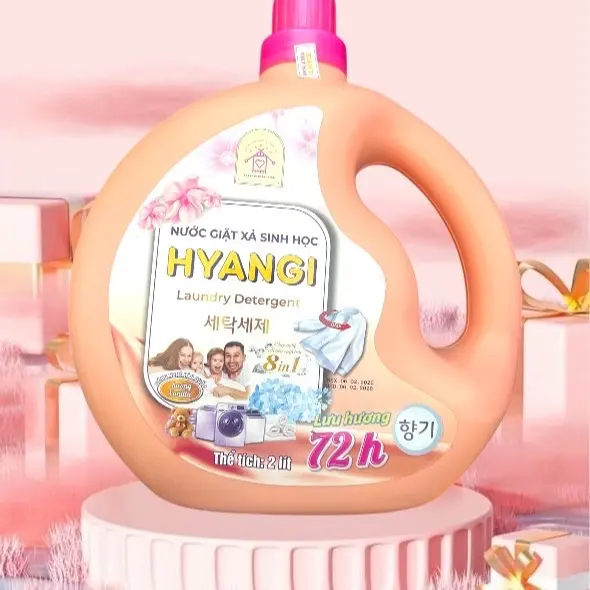 Nước giặt xả sinh học cao cấp HYANGI.Đậm đặc,sạch,thơm,diệt khuẩn,giữ màu,khử mùi hôi,tanh.Hàng chính hãng.2lit 4