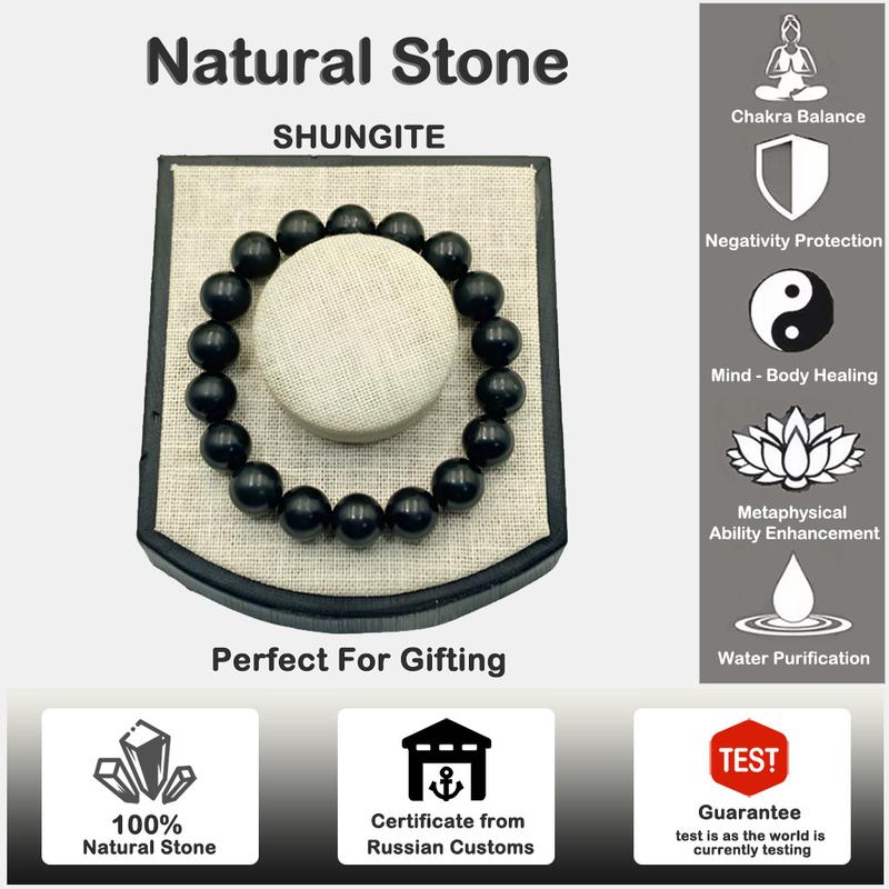 Vòng Tay Hạt Tròn Phong Cách Dân Tộc Shungite Nga Bảo Vệ EMF 5G Năng Lượng Cao Cân Bằng Phong Thủy Cải Thiện Giấc Ngủ Quà Tặng Đá Quý 