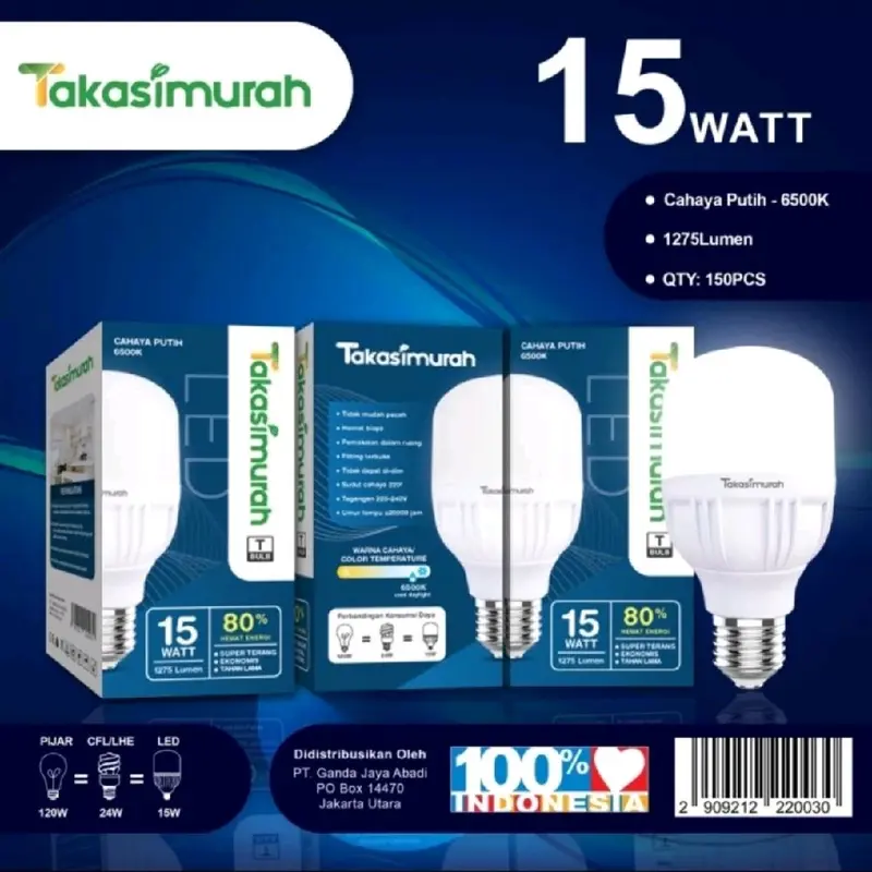 TAKASIMURAH LAMPU LED 5W 10W 15W 20W 30W 40W 50W PUTIH SNI BERGARANSI 5