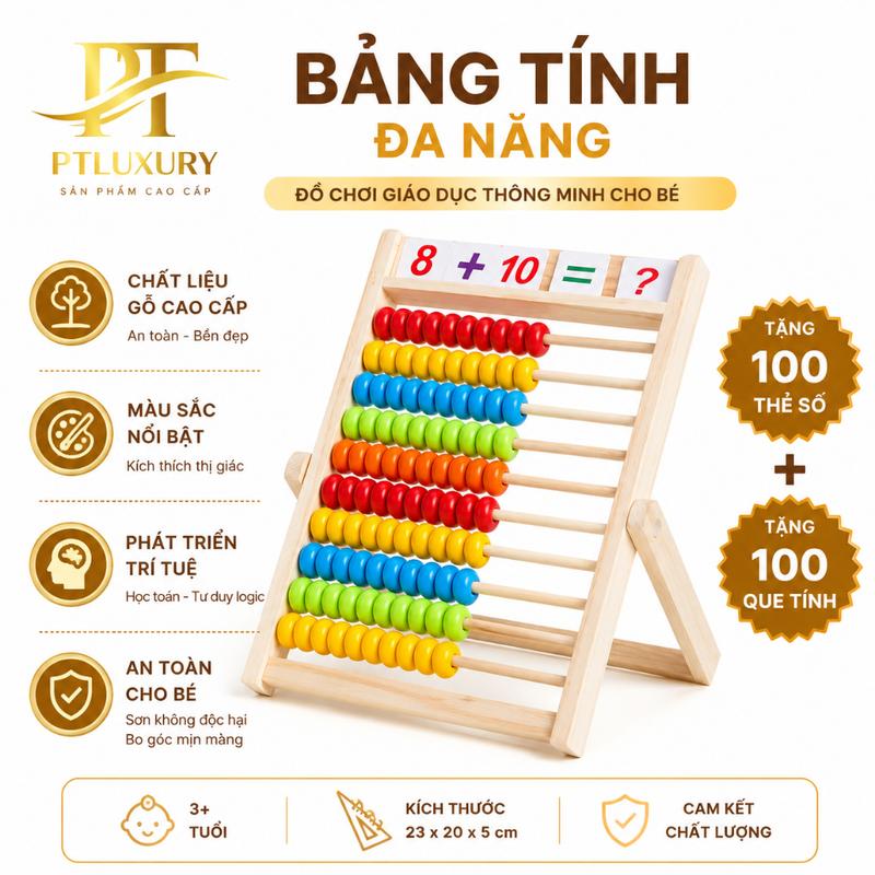 TOP Đồ chơi trí tuệ PTLUXURY bảng tính thông minh tặng kèm 100 thẻ số và que…