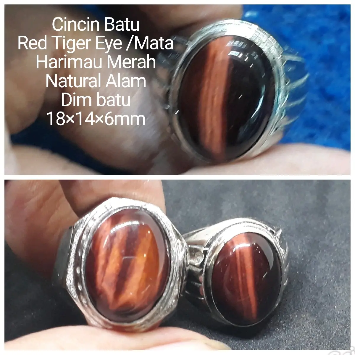 Cincin Batu Tiger eye /mata harimau merah super giwang Natural alam 100%