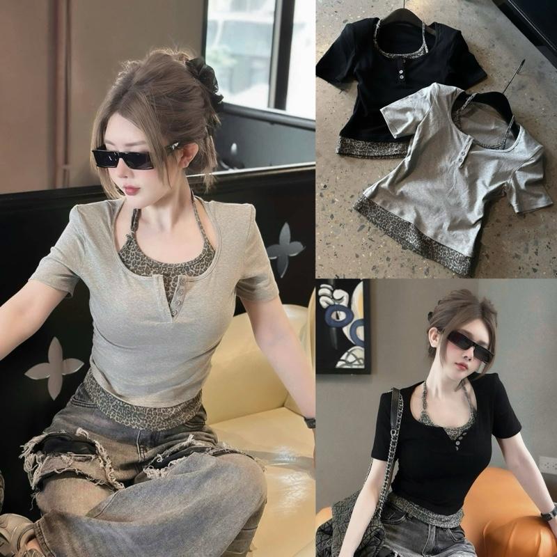 [ Hàng QCCC L1/ Order 7- 10 Ngày ] Áo Phông Cổ Vuông Có Đệm Vai Phối Yếm Dabeo Dây Rút Tuỳ Chỉnh 2 Màu Đen Xám Siu Chất Đứng Form Tôn Dáng Women Top By DiepGZ85252