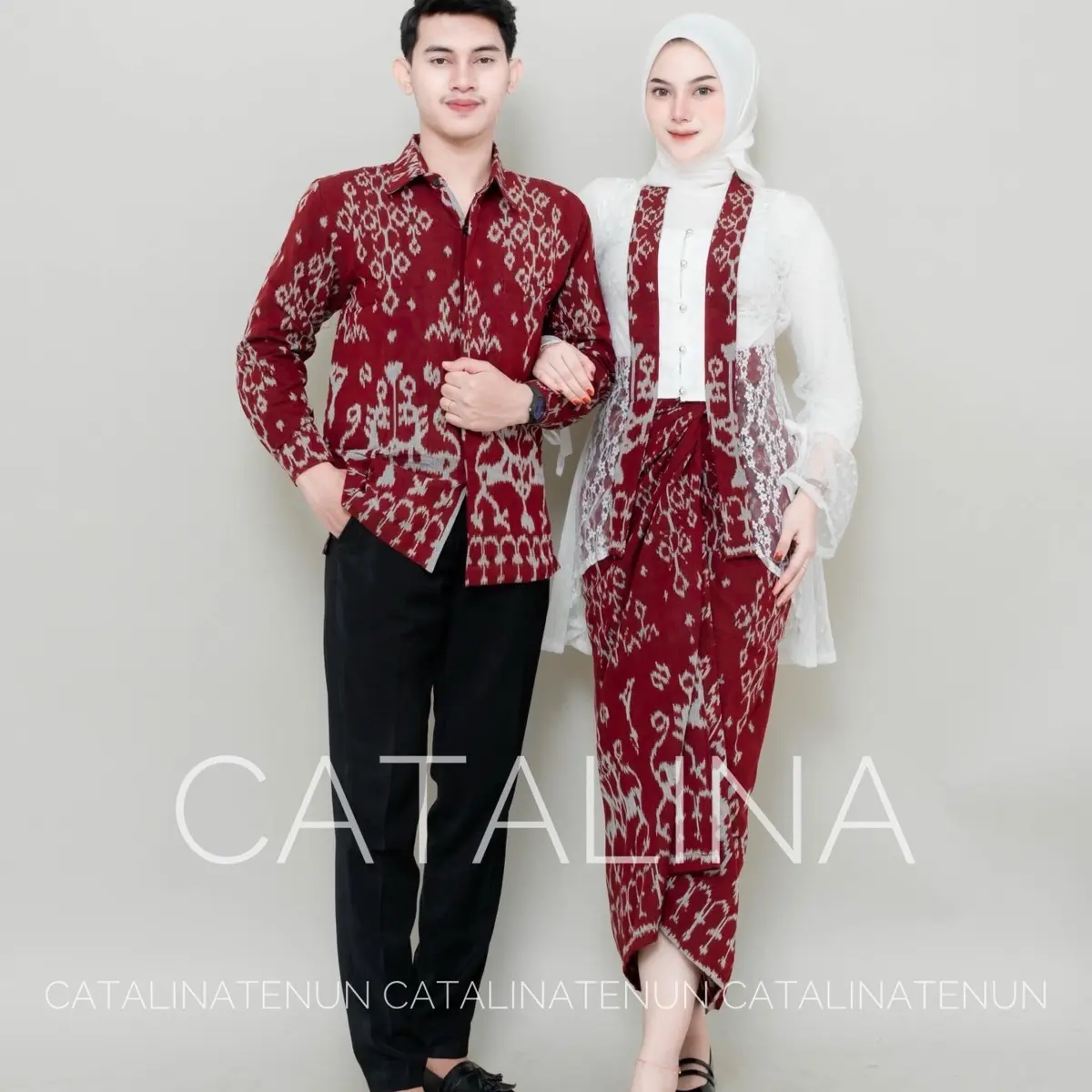 Baju Kondangan kebaya tenun widuri white maroon baju couple tenun