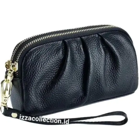 Dompet Wanita Korean Style Tempat Hp dan Uang Pouch Kulit PU Hitam Pink Polos - Kartu 1