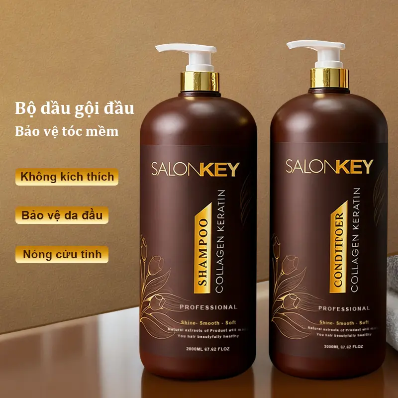 Dầu gội và dầu xả Salonkey, dung tích 2000ml, Sửa chữa và phục hồi cho da đầu nhờn và tóc hư tổn, không xoăn, thích hợp cho tiệm cắt tóc và kích thước gia đình